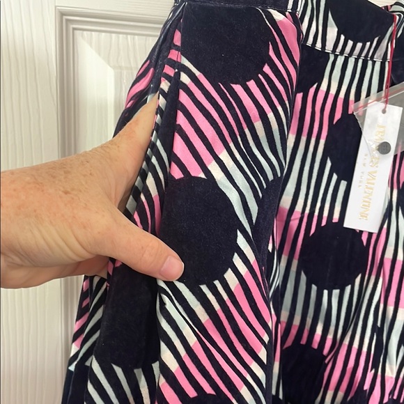 Frances Valentine Ball Skirt Scoop Flocked Velvet Navy Multi Size 1X New W/Tags - Picture 6 of 9